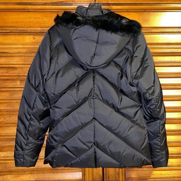 New BEBE Rabbit-Fur-Trim Hooded Puffer jacket Coat Black - Picture 4 of 9